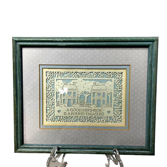 Scherenschnitte A Good Neighbor is a Found Treasure Handmade Gift Framed Art - Picture 6 of 6